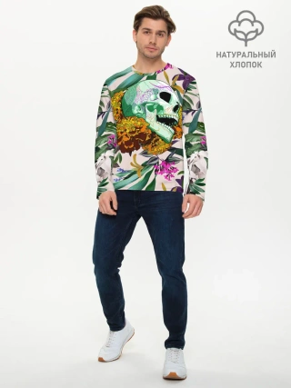 Мужской лонгслив базовый / Череп в цветах