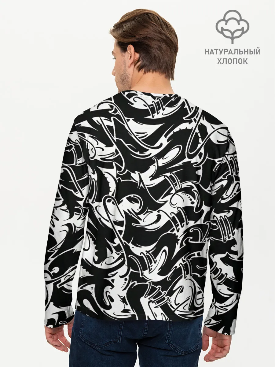 Мужской лонгслив базовый / Tattoo | BlackWhite