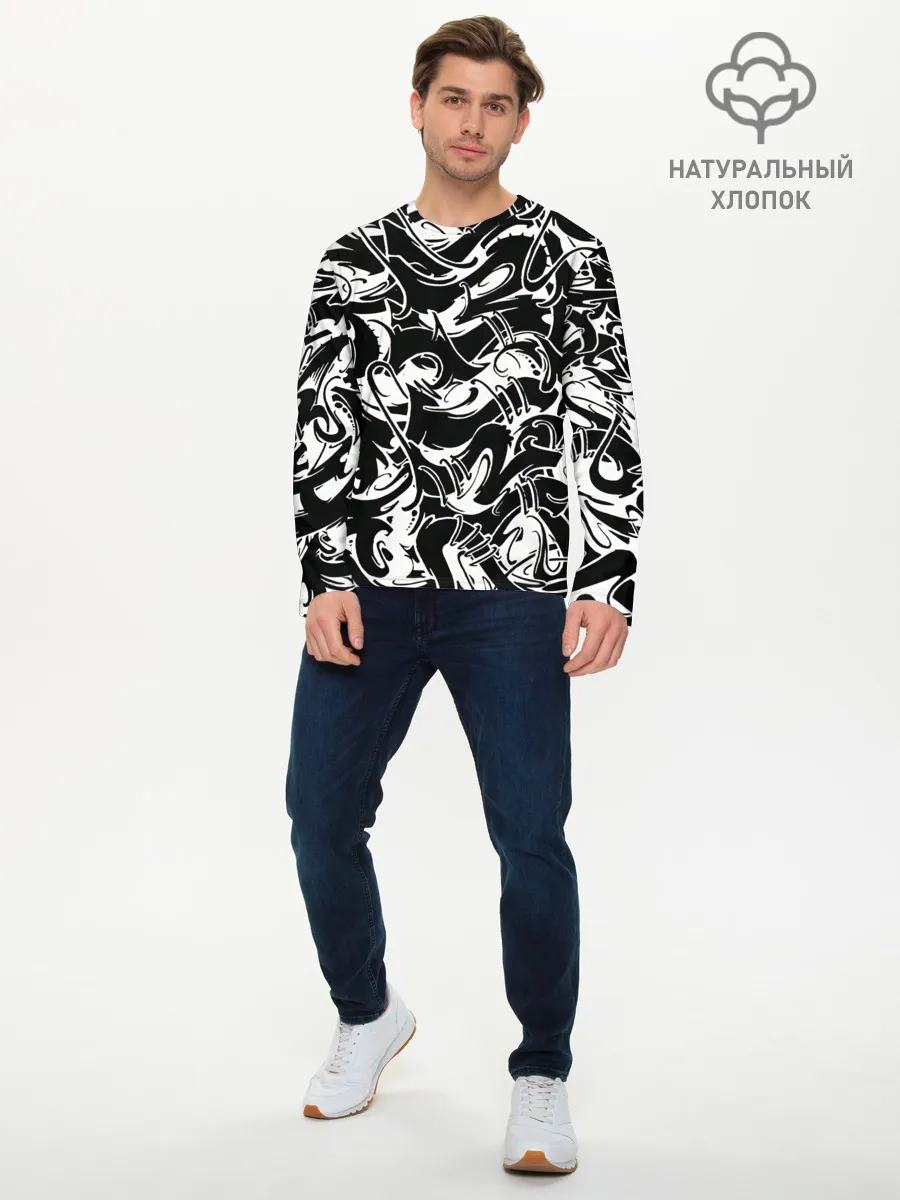 Мужской лонгслив базовый / Tattoo | BlackWhite