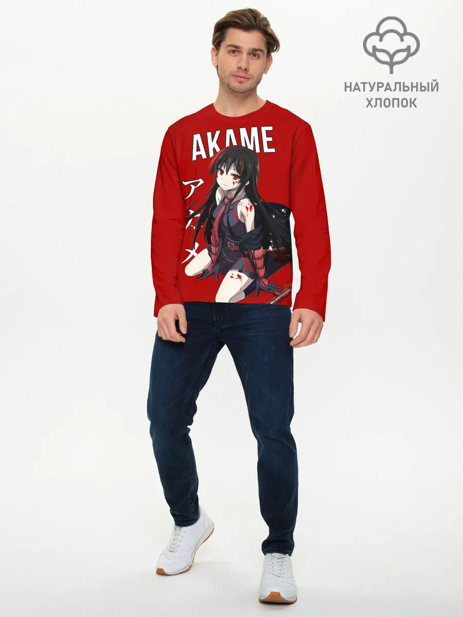 Мужской лонгслив базовый / Убийца Акаме на красном фоне