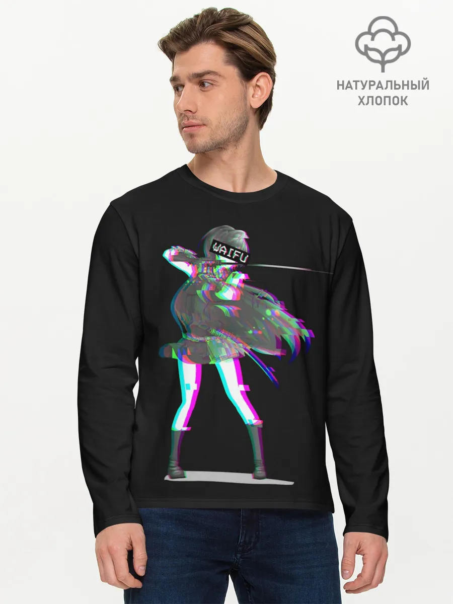 Мужской лонгслив базовый / Акаме Глитч на черном