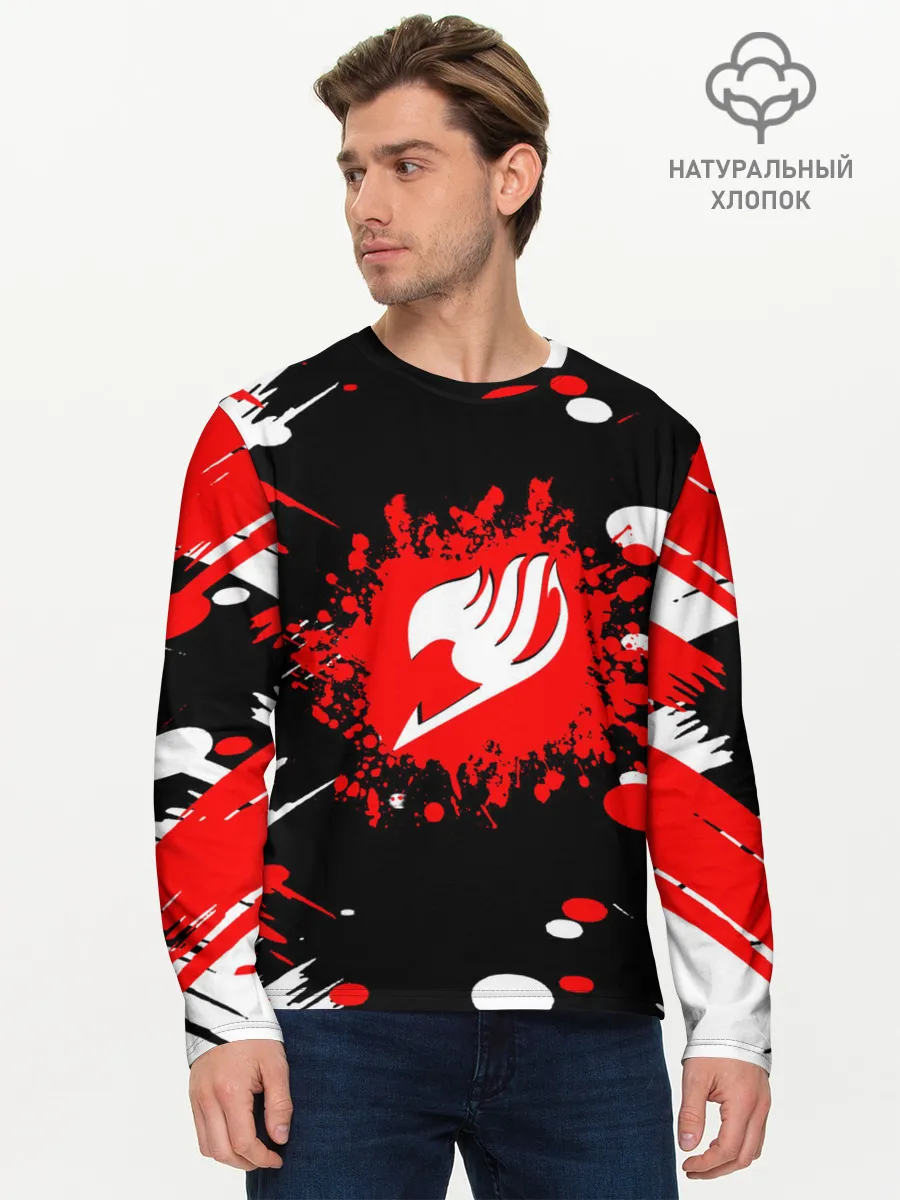 Мужской лонгслив базовый / Хвост Феи красно-черная геометрия