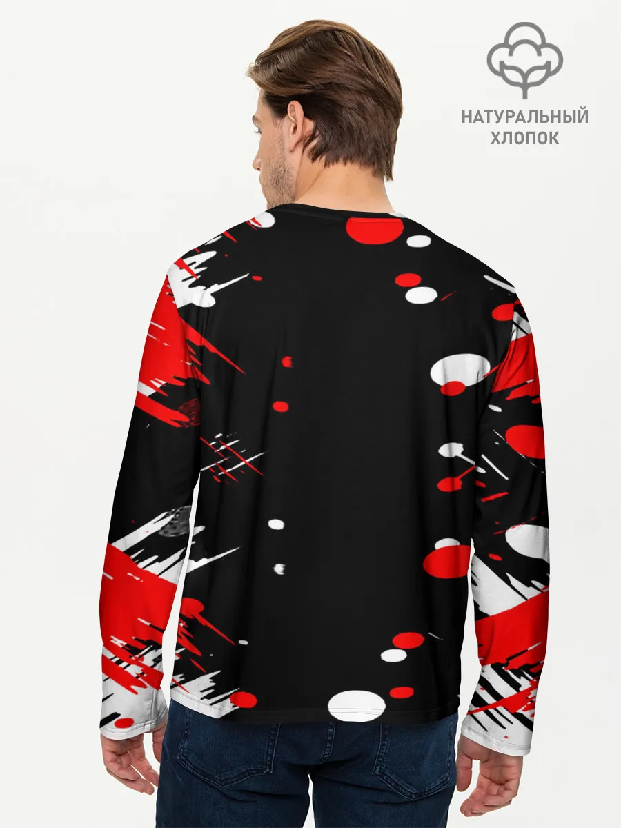 Мужской лонгслив базовый / Хвост Феи красно-черная геометрия