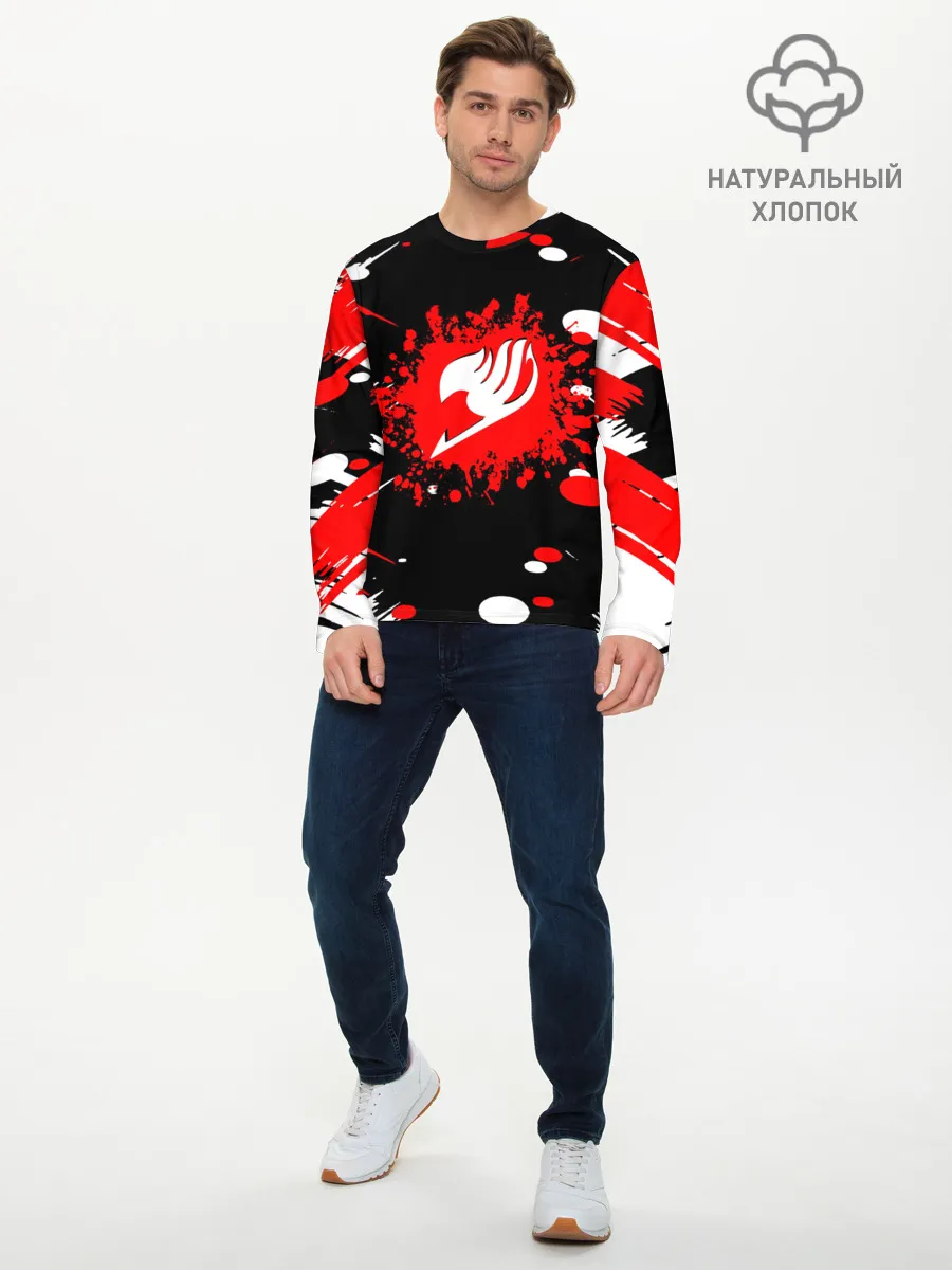 Мужской лонгслив базовый / Хвост Феи красно-черная геометрия