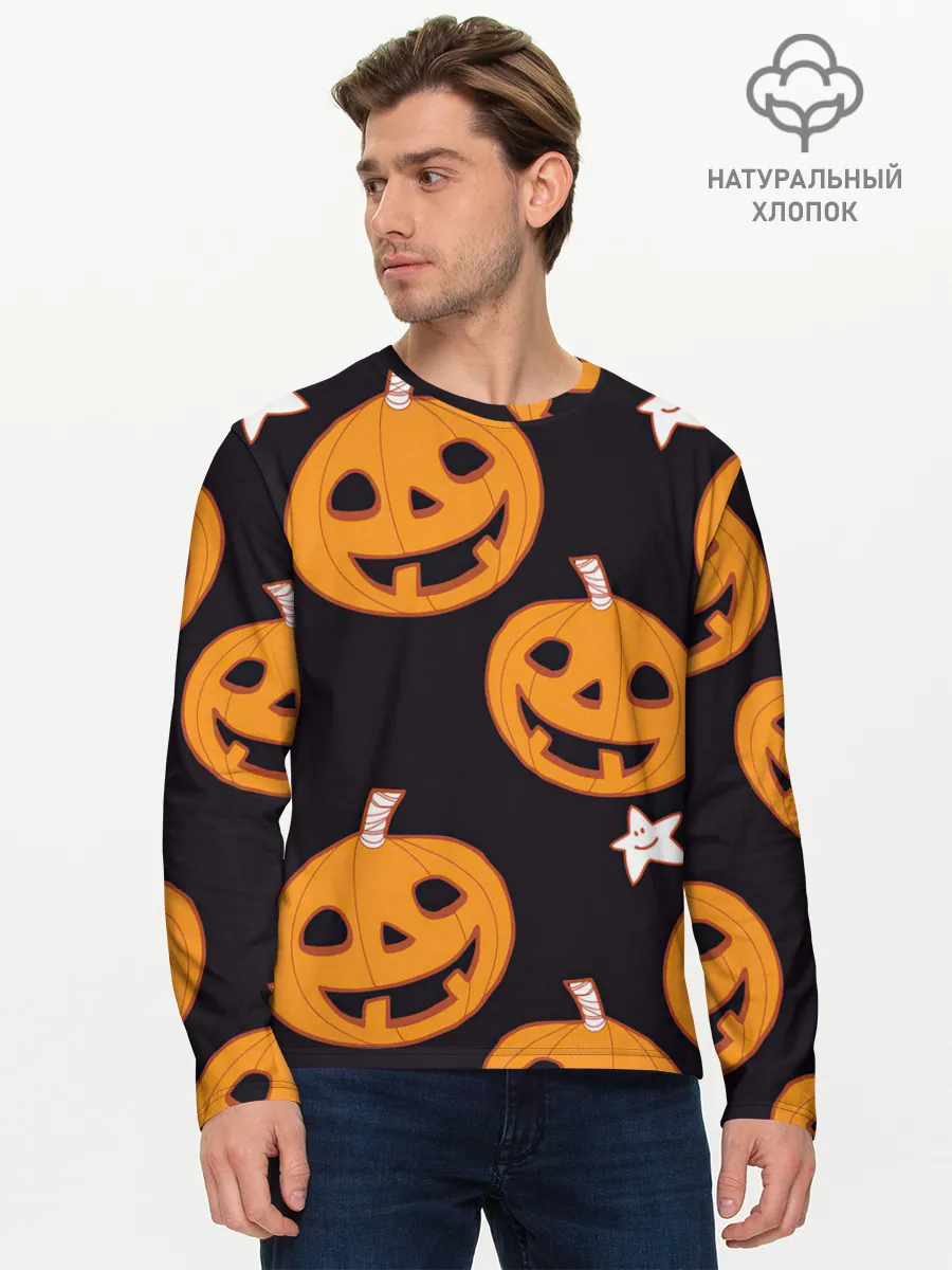 Мужской лонгслив базовый / Весёлые тыквы