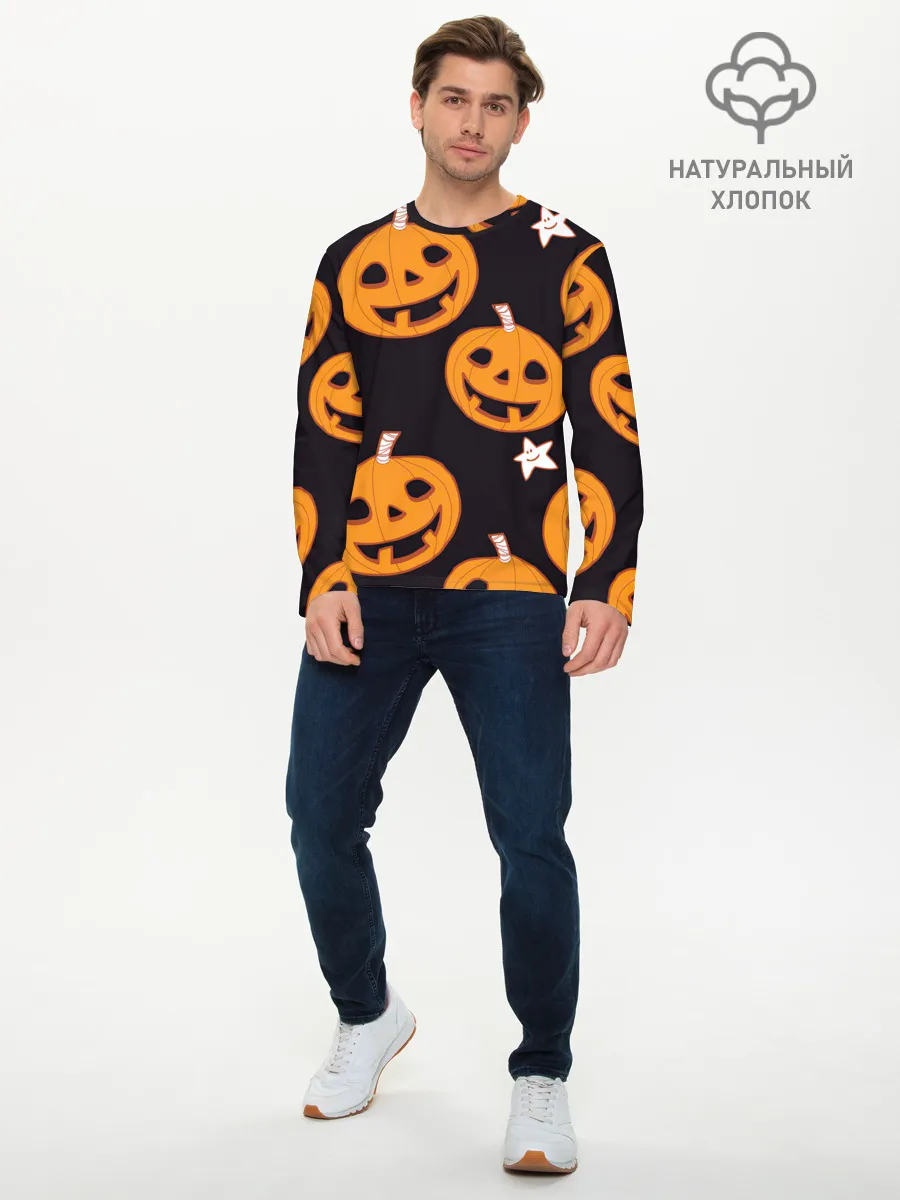 Мужской лонгслив базовый / Весёлые тыквы