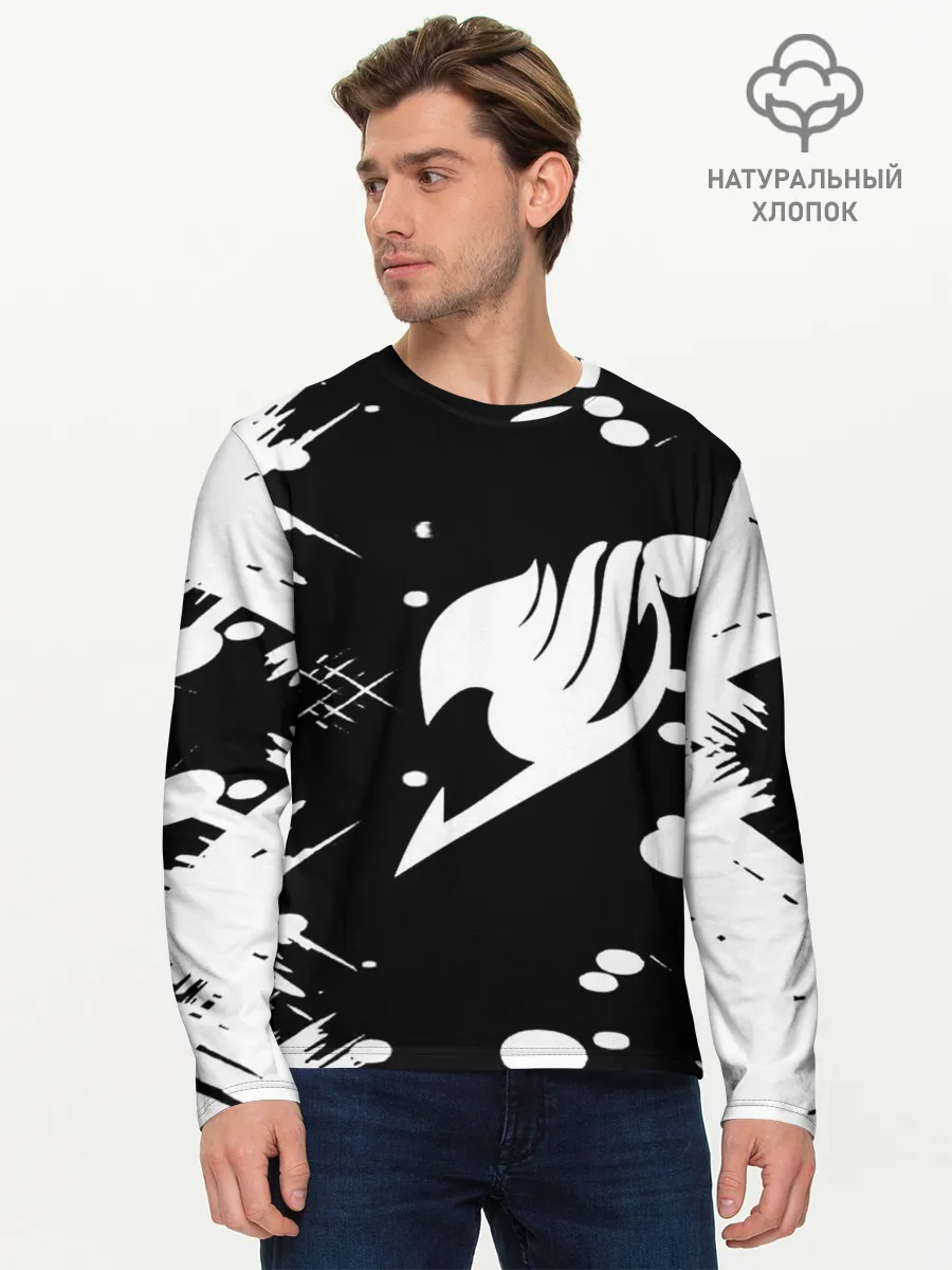 Мужской лонгслив базовый / Хвост Феи геометрия в чб