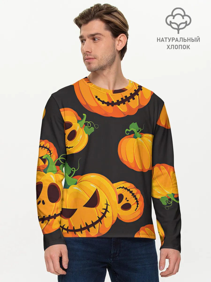 Мужской лонгслив базовый / Весёлые тыквы
