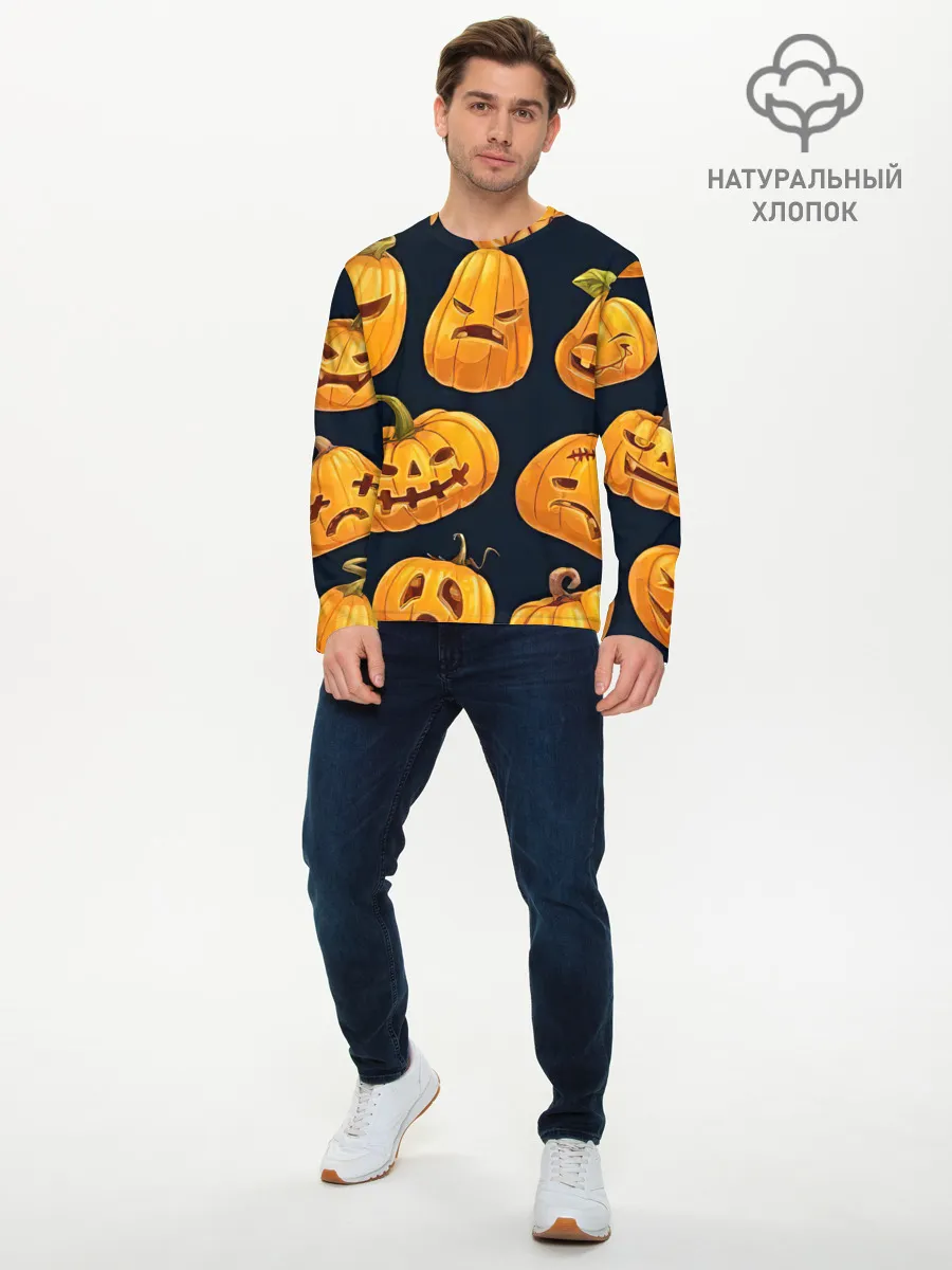 Мужской лонгслив базовый / Праздничные тыквы