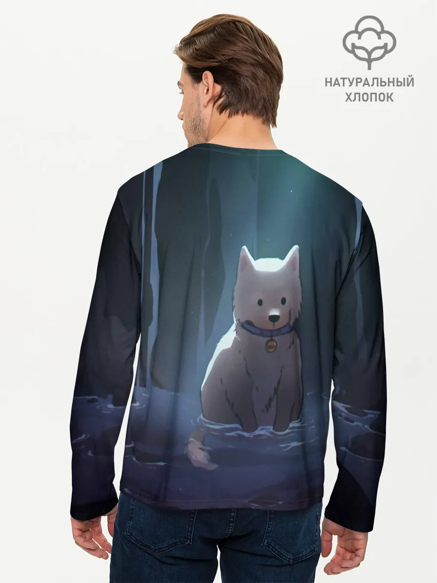 Мужской лонгслив базовый / Одинокий пес в озере слез