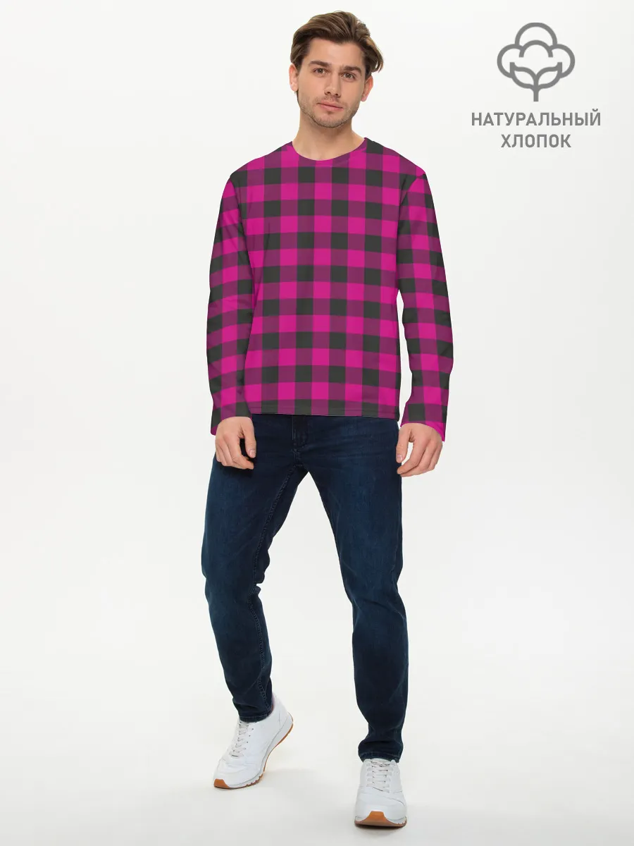Мужской лонгслив базовый / Розовая клетка