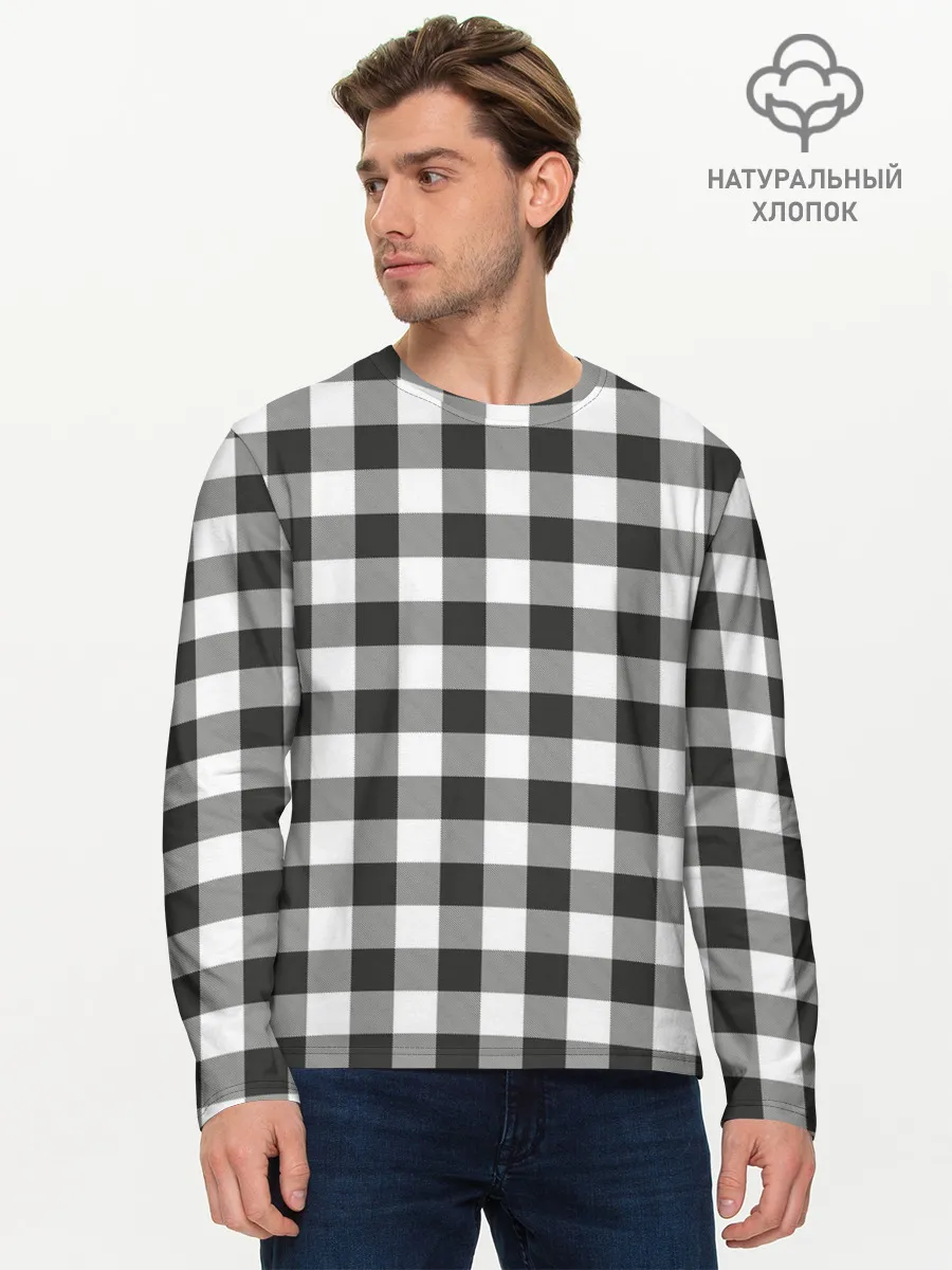 Мужской лонгслив базовый / Черно-белая клетка