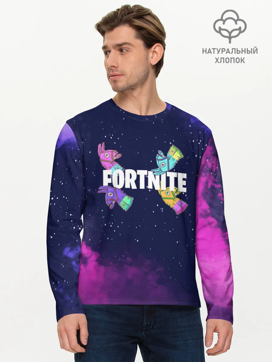 Мужской лонгслив базовый / Ламы фортнайт в космосе