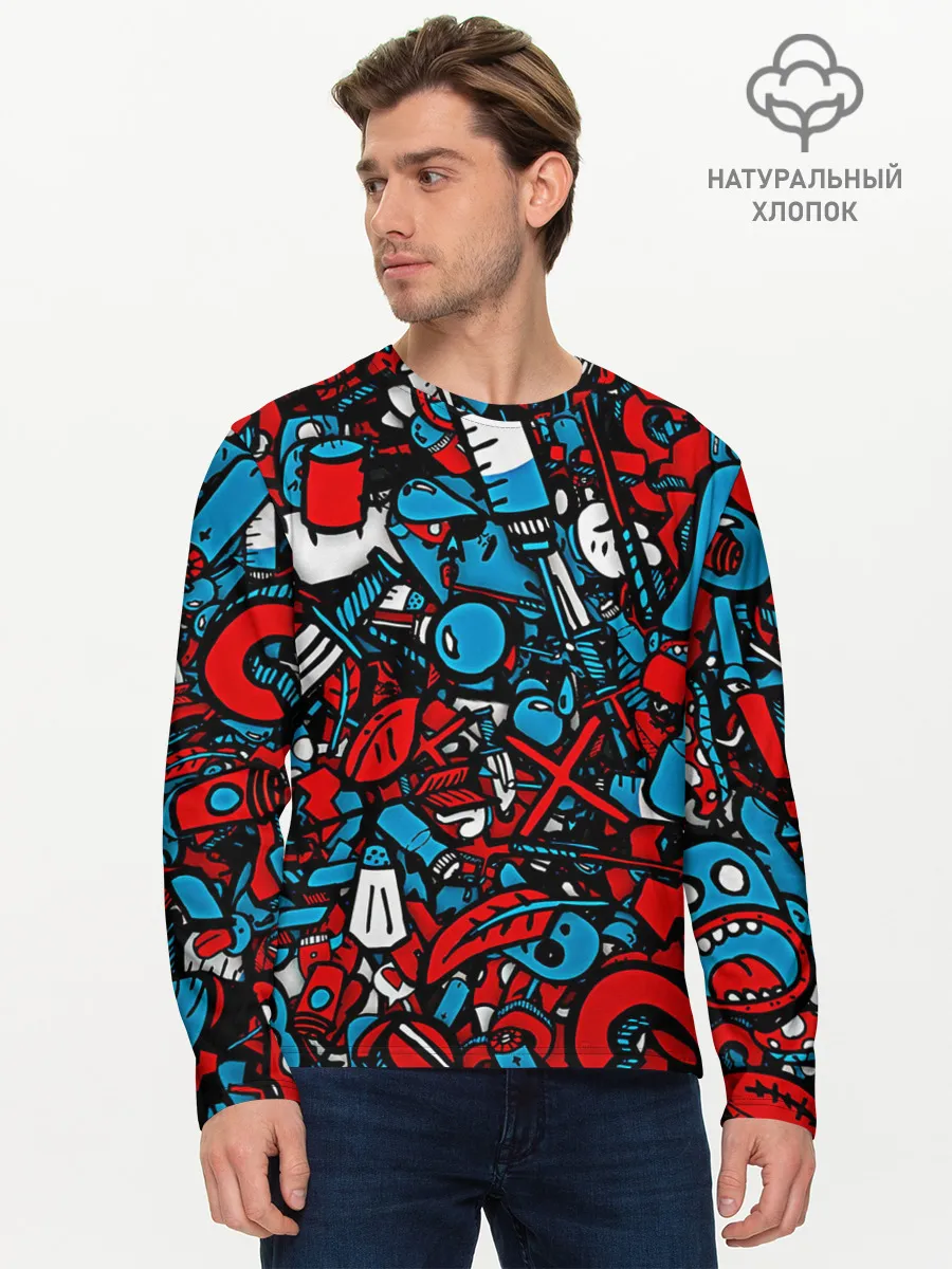Мужской лонгслив базовый / Красно синие безумие