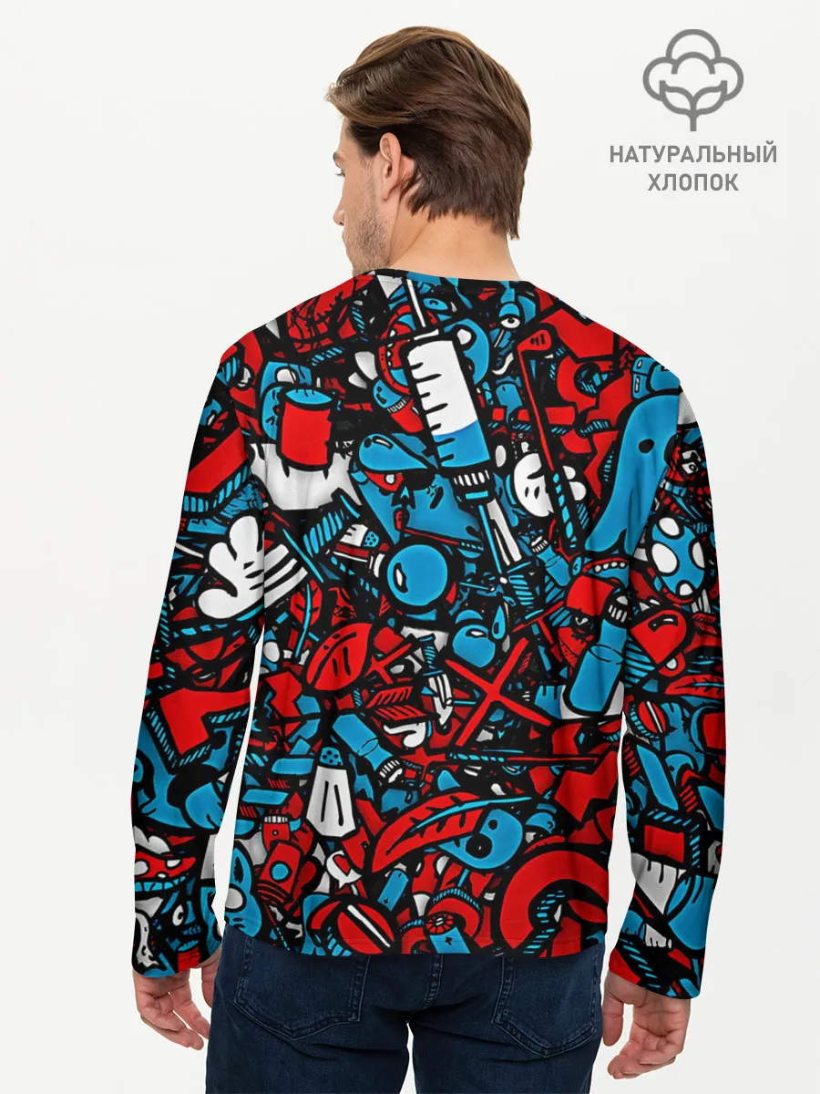 Мужской лонгслив базовый / Красно синие безумие