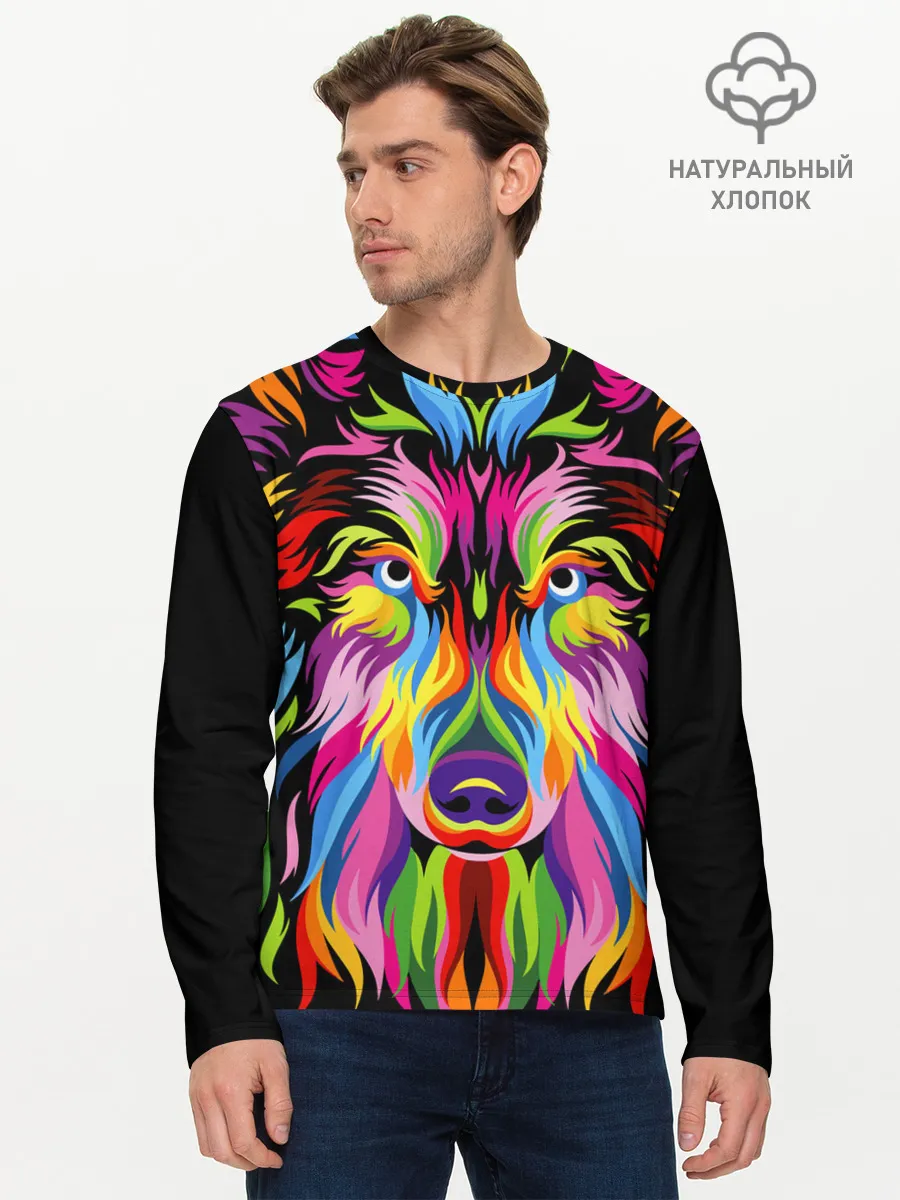 Мужской лонгслив базовый / Neon wolf