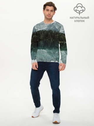 Мужской лонгслив базовый / отражение горы в озере
