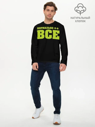 Мужской лонгслив базовый / Надпись нормально все