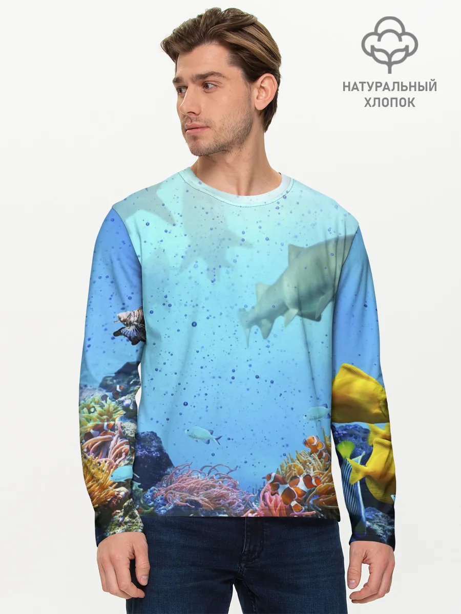 Мужской лонгслив базовый / акулы