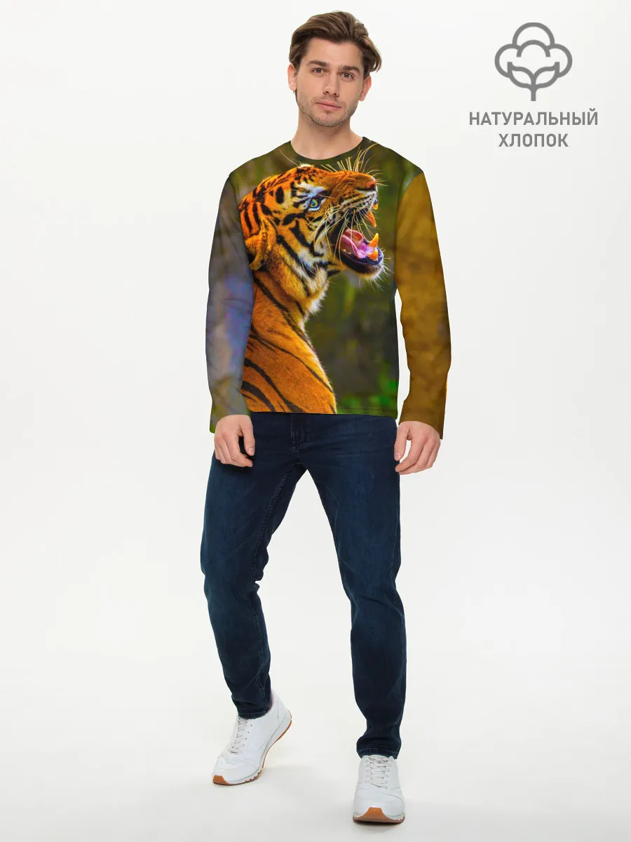 Мужской лонгслив базовый / Тигр 3D