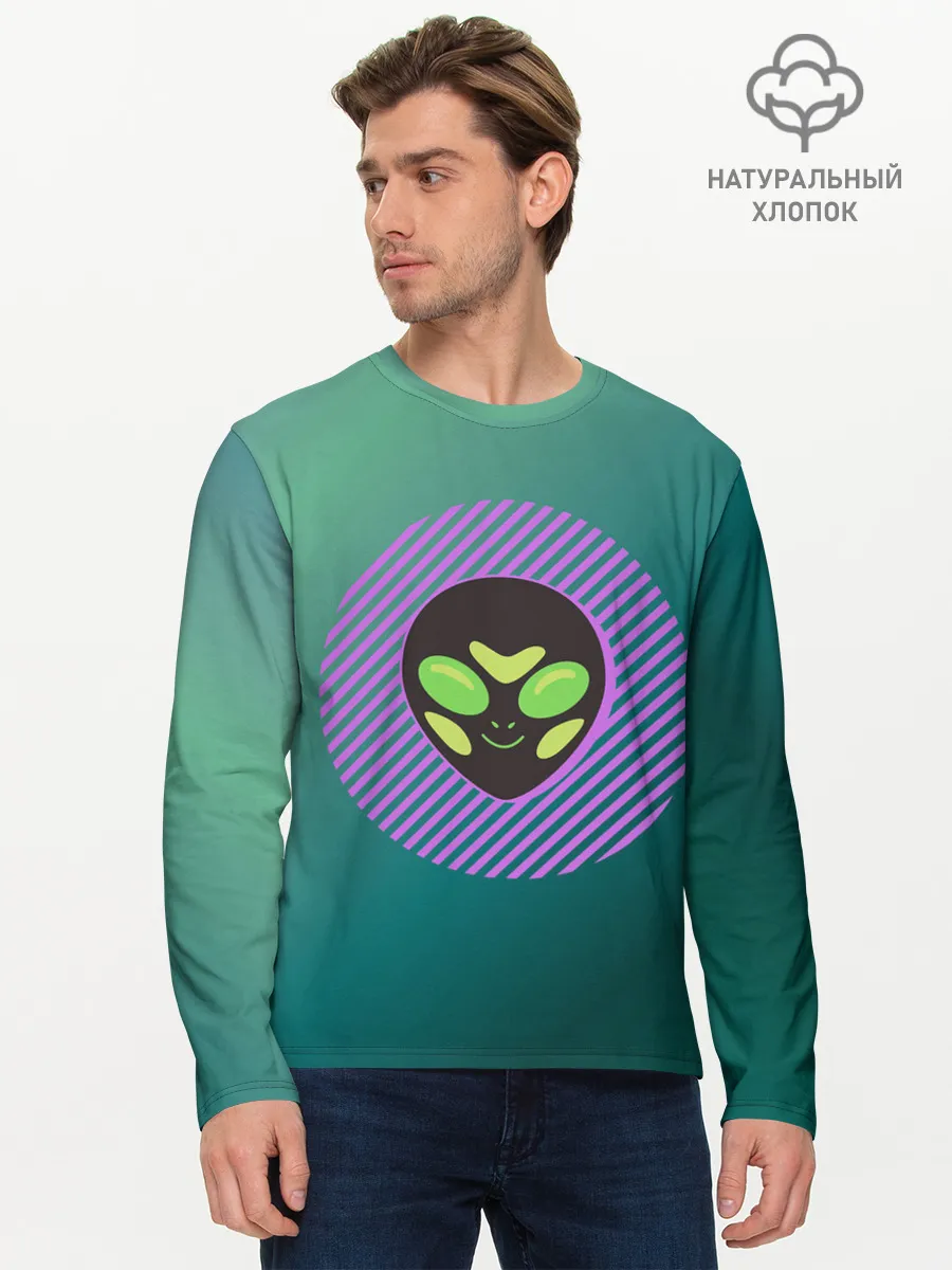 Мужской лонгслив базовый / Инопланетяша на зеленом фоне