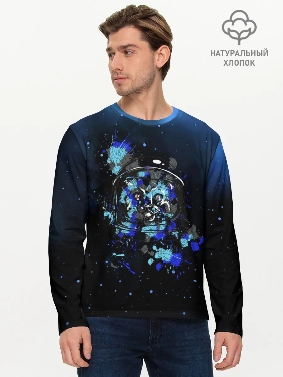 Мужской лонгслив базовый / Космический кот