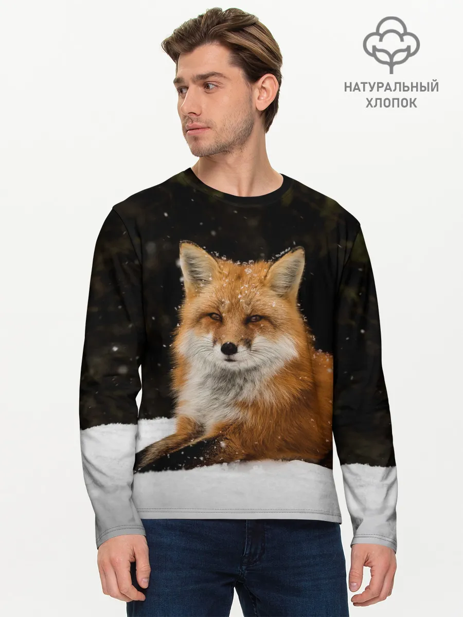 Мужской лонгслив базовый / Лиса и снег