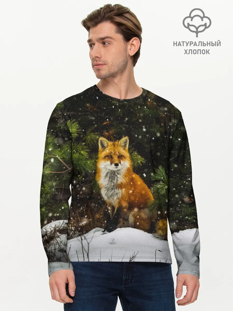 Мужской лонгслив базовый / Лиса и снег