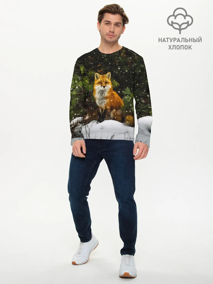 Мужской лонгслив базовый / Лиса и снег