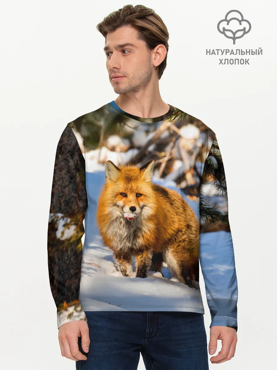 Мужской лонгслив базовый / Лиса в лесу