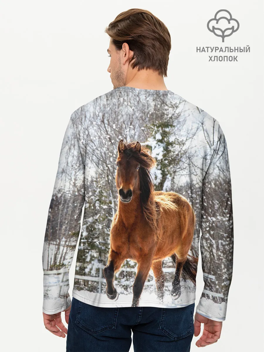 Мужской лонгслив базовый / Конь и снег