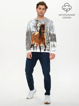 Мужской лонгслив базовый / Конь и снег