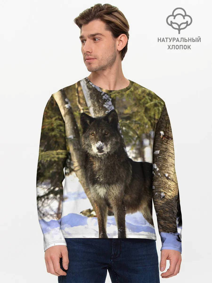Мужской лонгслив базовый / Волк и снег