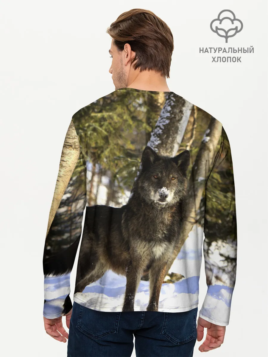 Мужской лонгслив базовый / Волк и снег