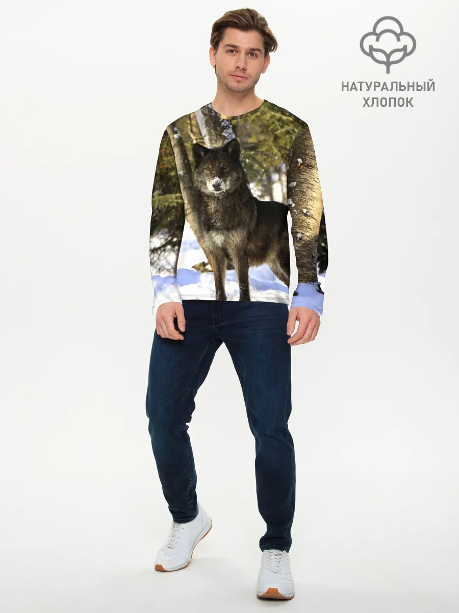 Мужской лонгслив базовый / Волк и снег