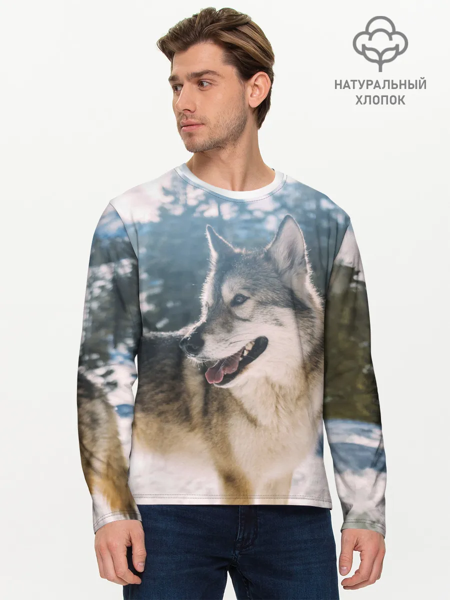 Мужской лонгслив базовый / Волк и снег
