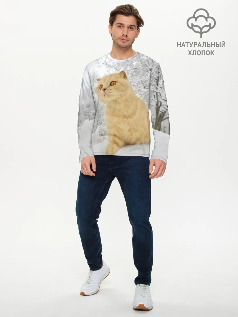 Мужской лонгслив базовый / Кот и снег