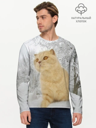 Мужской лонгслив базовый / Кот и снег