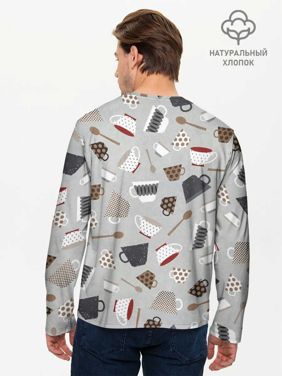 Мужской лонгслив базовый / Утро начинается с кружки