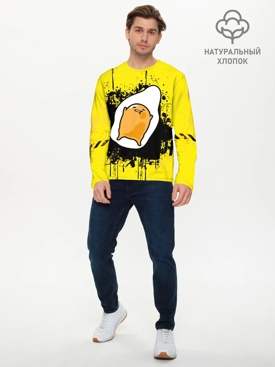 Мужской лонгслив базовый / веселое яйцо на черном фоне