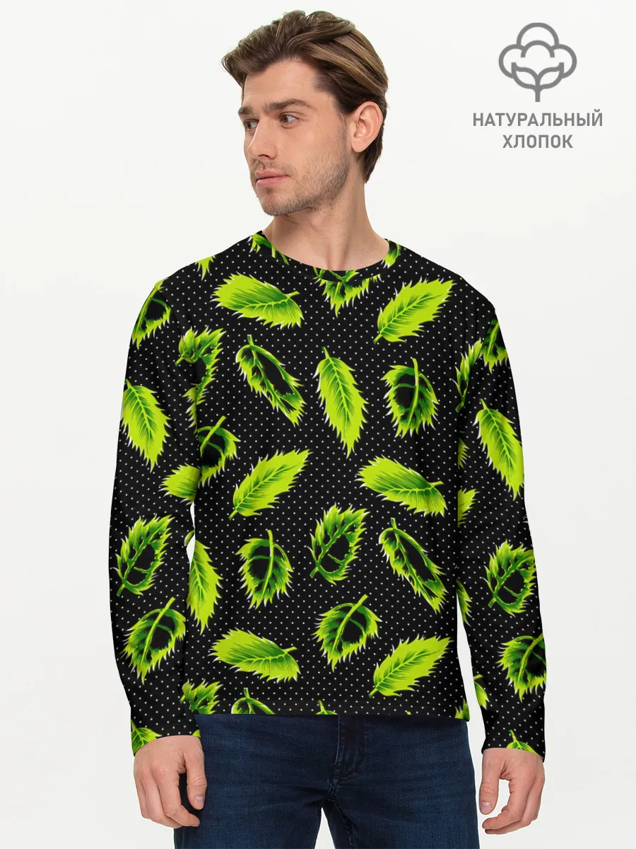 Мужской лонгслив базовый / Зеленые листья