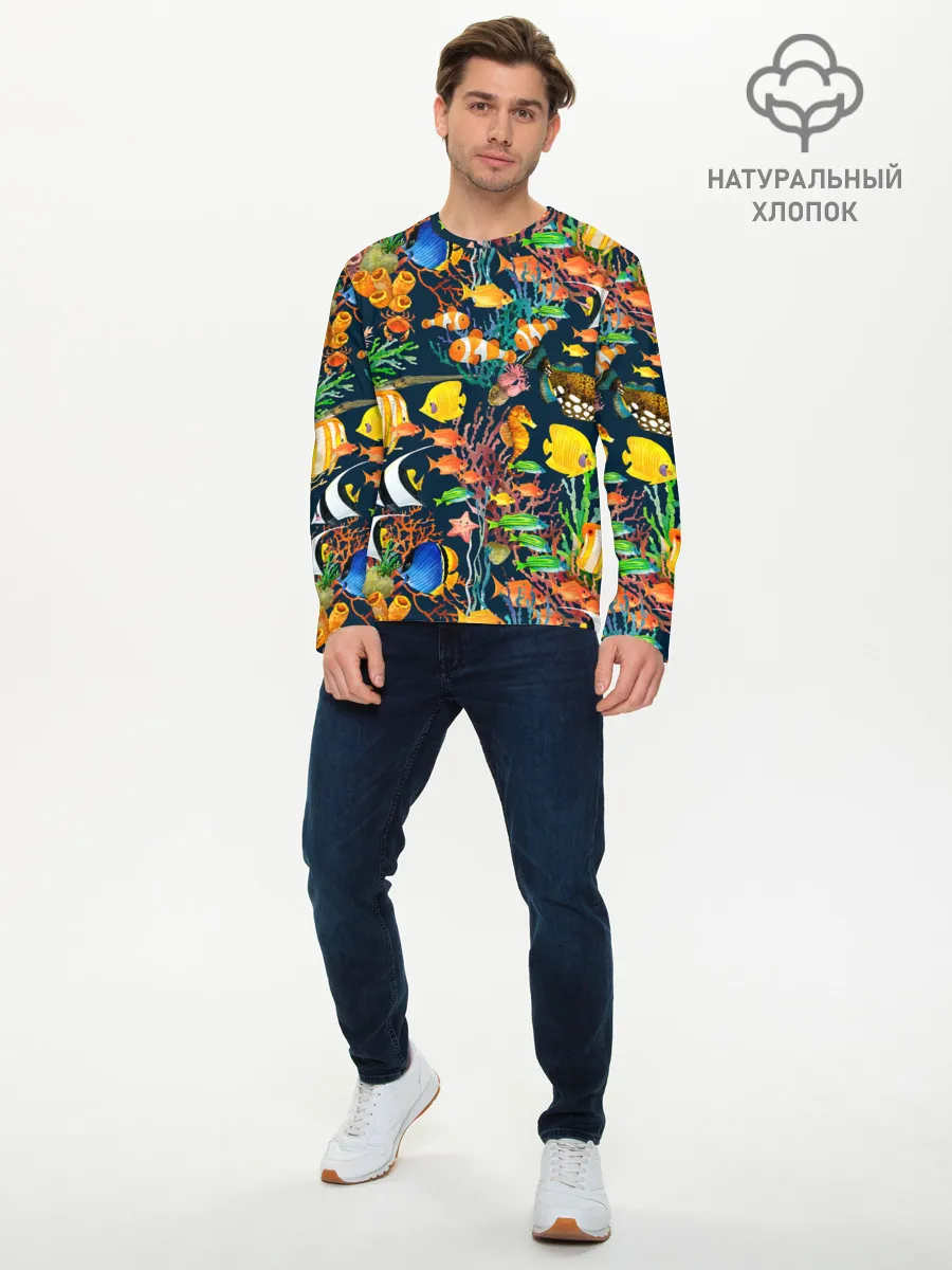 Мужской лонгслив базовый / Морской мир