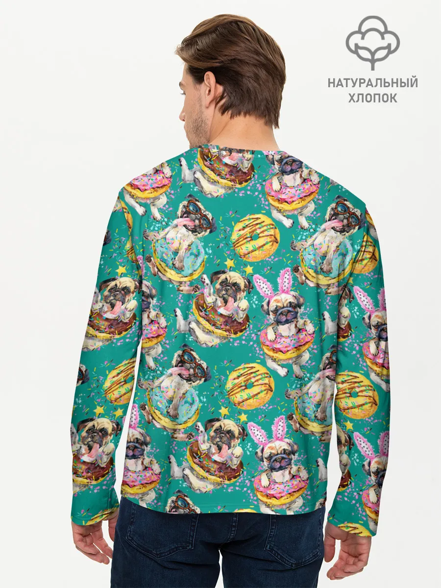 Мужской лонгслив базовый / Мопсы в пончиках