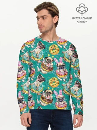 Мужской лонгслив базовый / Мопсы в пончиках