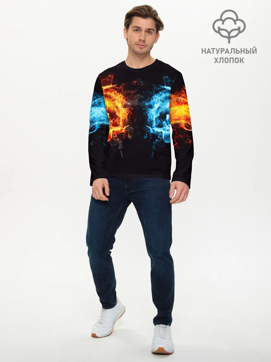 Мужской лонгслив базовый / Абстракция,Инь-Ян,Огонь,Вода