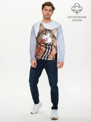 Мужской лонгслив базовый / Кот в шарфе