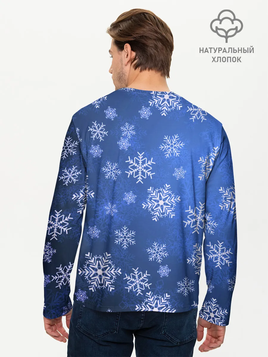 Мужской лонгслив базовый / Снежинки.