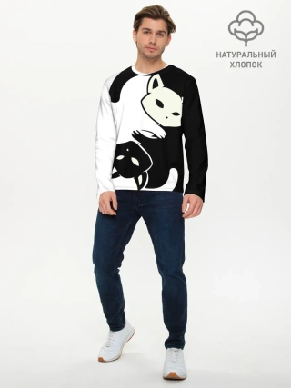 Мужской лонгслив базовый / Инь и Янь котики