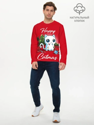 Мужской лонгслив базовый / Happy Catmas