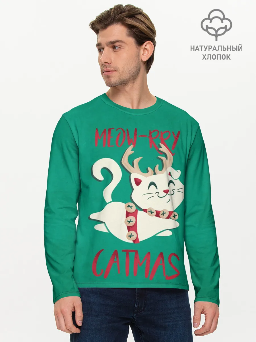 Мужской лонгслив базовый / Meow-rry Catmas